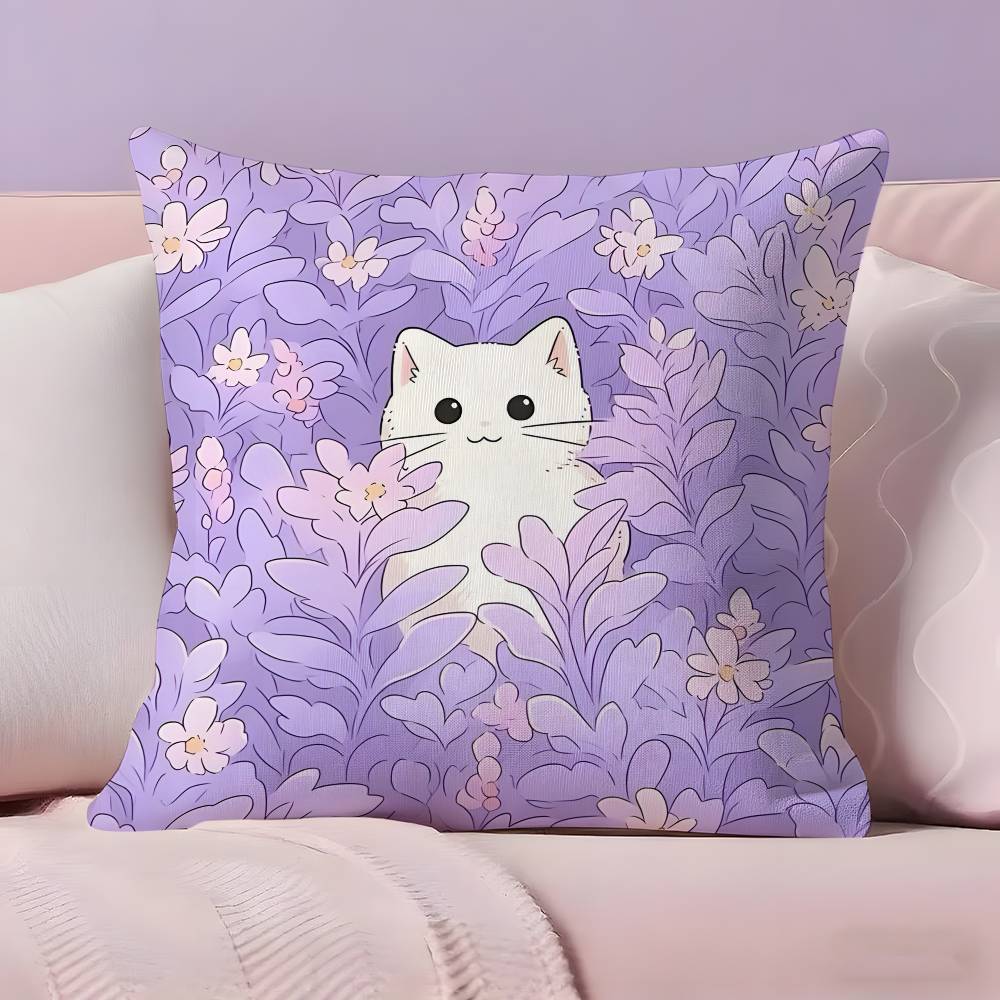 Cat in the flowers aesthetic Pillow Case Ultra Soft Skin Friendly Fabric Cloud Like Comfort & Concealed Zipper