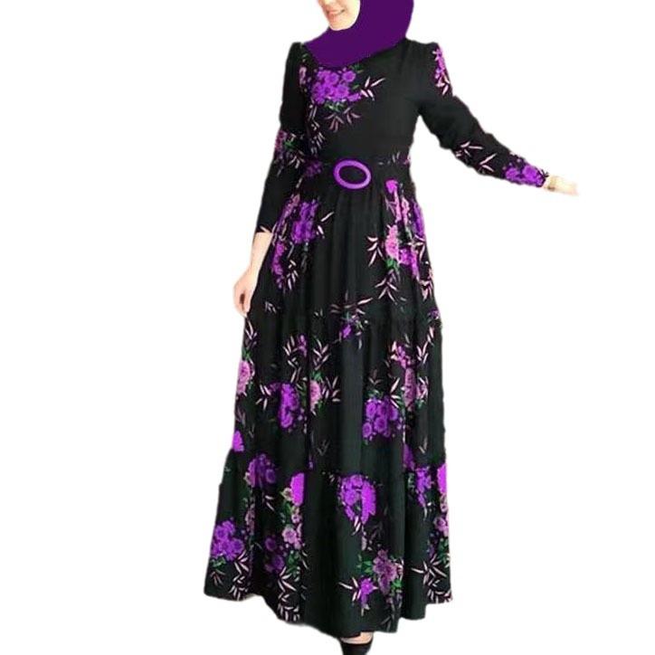 Весна Ближний Восток новая печать средняя талия четырехцветный темпераментный для поездок на работу четырехсторонняя эластичная печать длинное платье платье без начеса