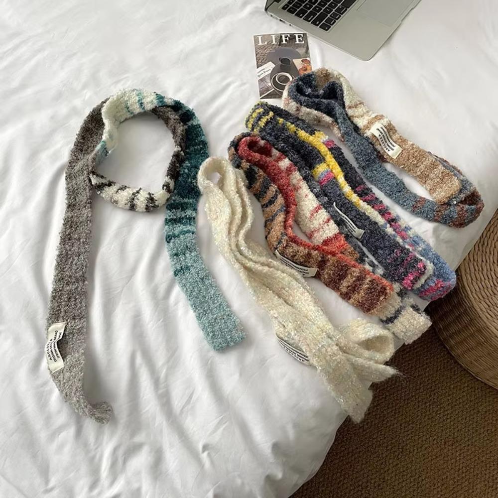 Multicolour Knitted Scarf Rainbow Stripe Thin Scarf Y2K Narrow Strip Scarf