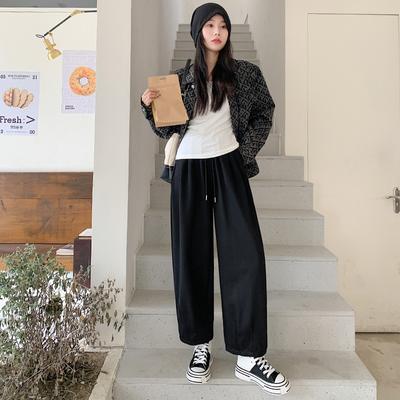 Женские широкие спортивные штаны на осень и зиму, новый стиль, свободные, с высокой посадкой, облегающие, больших размеров, женские повседневные брюки-шаровары