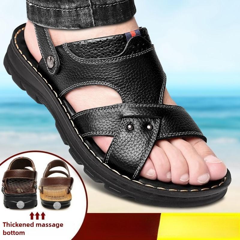 Модные мужские сандалии из высококачественной кожи, удобная пляжная обувь для мужчин, дышащие, противоскользящие, износостойкие, мужская обувь, шлепанцы для мужчин