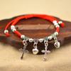 Simple Silver Retro Ethnic Style Anklet Female Beaded Red Rope Ankle Girl Accessories
