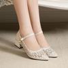 Sandals Female Mid-heeled Sandals Mesh Sandals Cave Shoes Hollow Breathable Single Shoes Thick with Soft Bottom Shoes