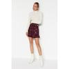 Burgundy Buttoned Tweed Fabric Mini Woven Skirt With Flounce Hem Twoaw22et0155