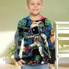 Spring and Autumn Round Neck Astronaut Pattern 3D Printed Top Fashionable Casual Long Sleeved Children's Boy T-shirts
