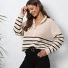 Женский свитер свободного плетения с полосками и застежкой-молнией в полоску, осень/зима