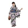 Fuuka Yukata Set for Set with Lily Purple Made In Girls, 2-Piece Obi, 140cm, Pattern, Black, Beige, (Heko Obi, Japan, Navy) 07-140-B233