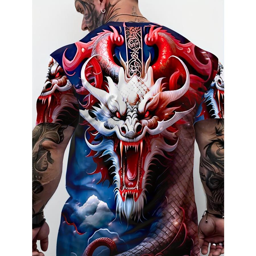 Short Sleeve Plus Size Summer Tee Men Outfit Red Dragon 3d Print T Shirts Mens Casual Sportwear T Shirt Male