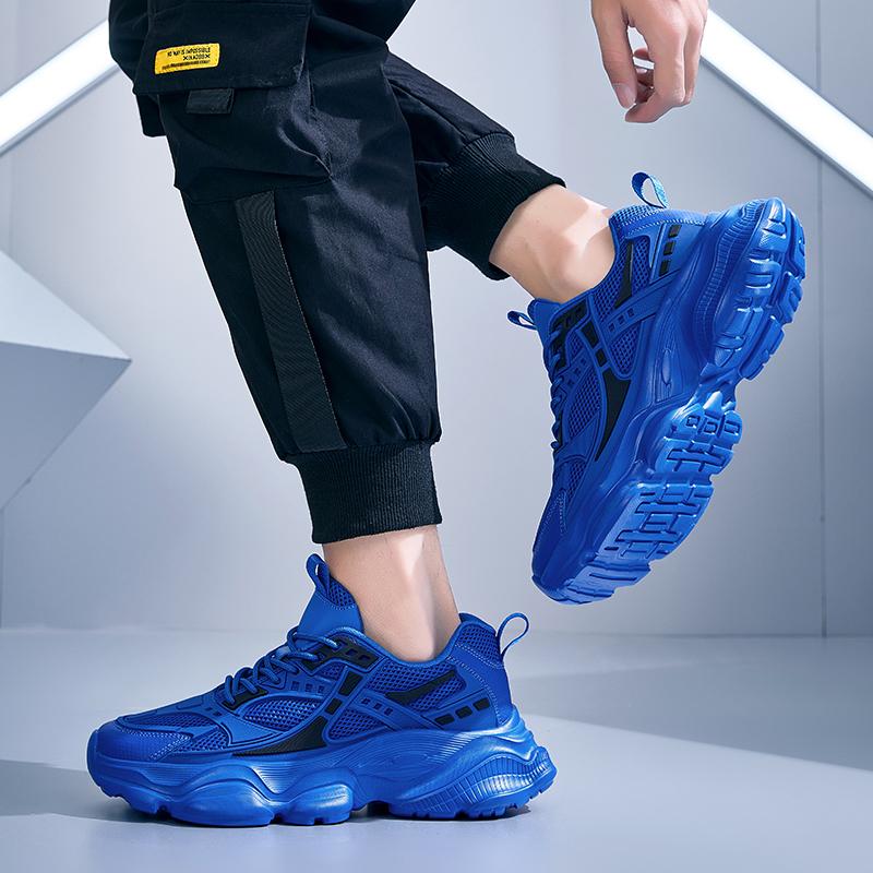 Модные повседневные мужские кроссовки на платформе, дышащие, для ходьбы, размер 48, спортивные баскетбольные кроссовки для бега, мужские, синие.