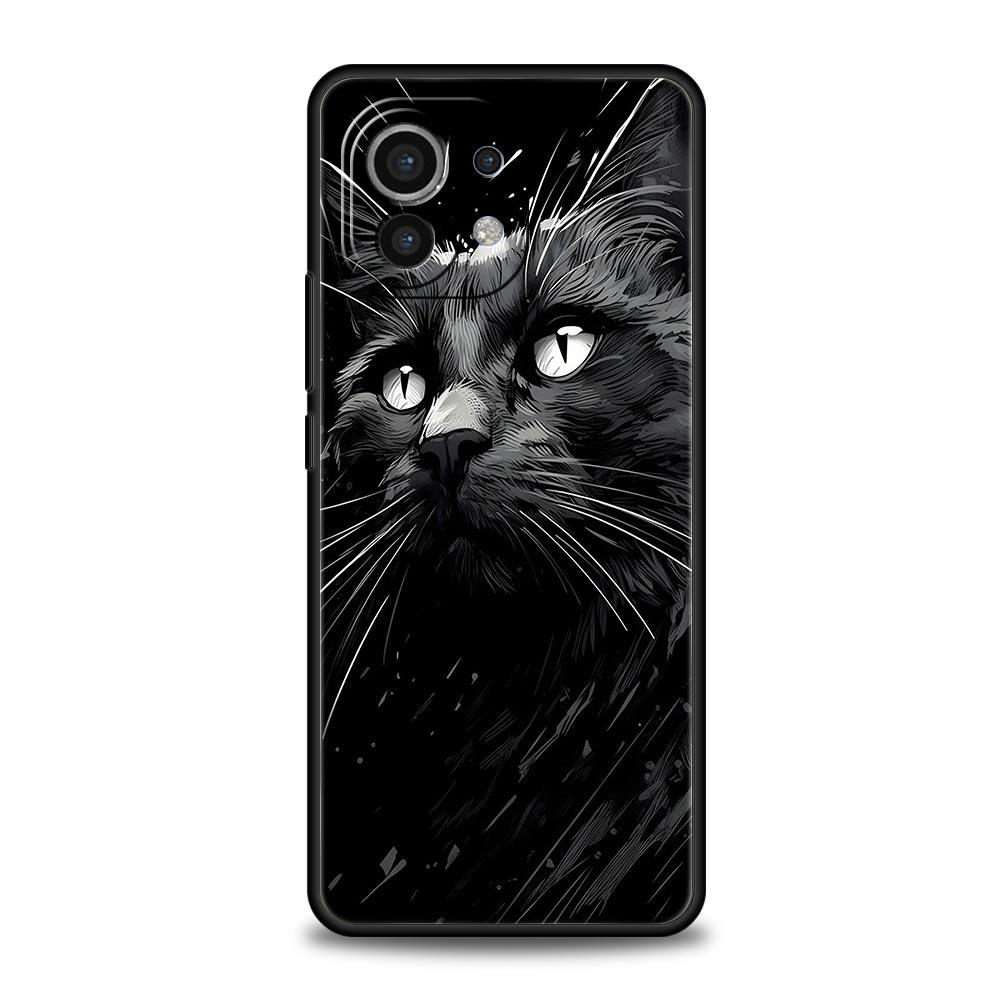Чехол для телефона для Xiaomi Mi 15 14 14T 13T 12T Pro 12 13 11 Lite 5G 11T X6 X5 Pro Мягкий ТПУ Чехол Черный Кот