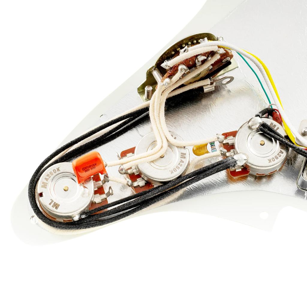 Musiclily Pro HSS ST Pickguard with Artec Alnico 5 Pickup Set for Strat Electric Aged White Pre-wired Guitar, 3-Piece