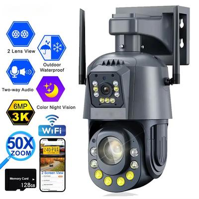 Wifi камера HD 6MP PTZ 50X Zoom Двусторонняя аудиосвязь Цветная камера ночного видения Уличная водонепроницаемая CCTV Видеонаблюдение Безопасность Wi-Fi IP камера