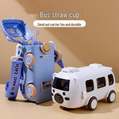 Детская летняя бутылка для воды на автомобильную тематику с соломинкой и плечевым ремнем