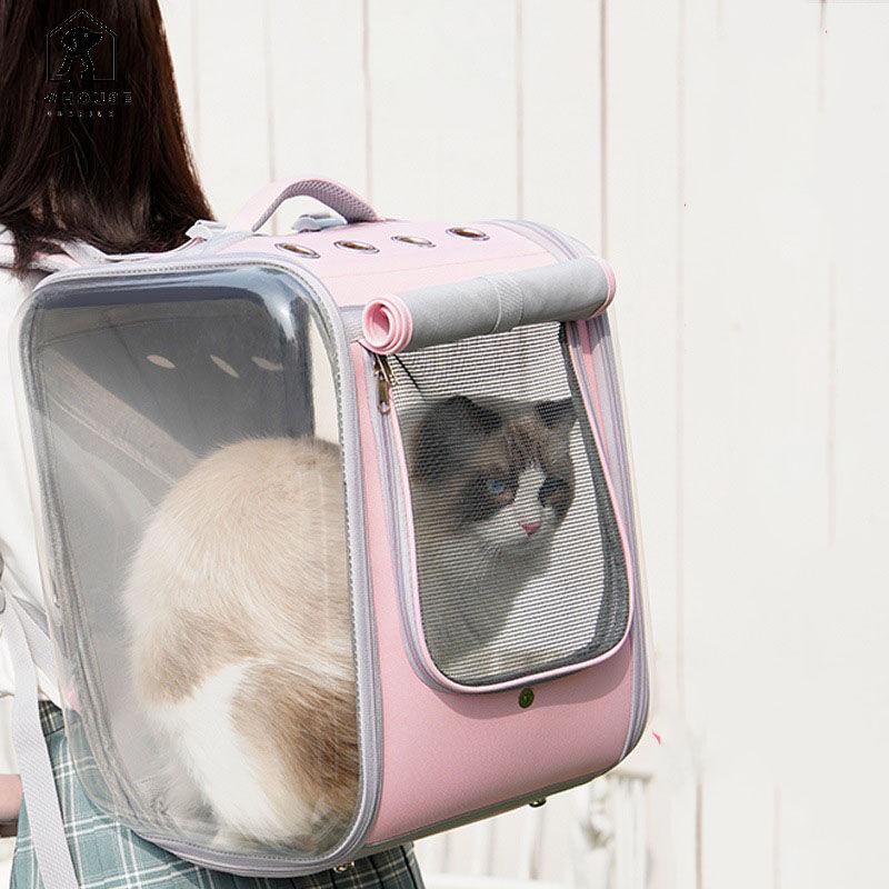 Portable Double-Shoulder Cat Backpack Large Capacity Lightweight Breathable Transparent Pet Bag for Outings