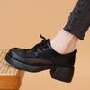 Women Chunky Platform Pumps Female Spring Pu Leather High Heels Loafers Woman Round Toe Lace Up Breathable Hollow Single Shoes