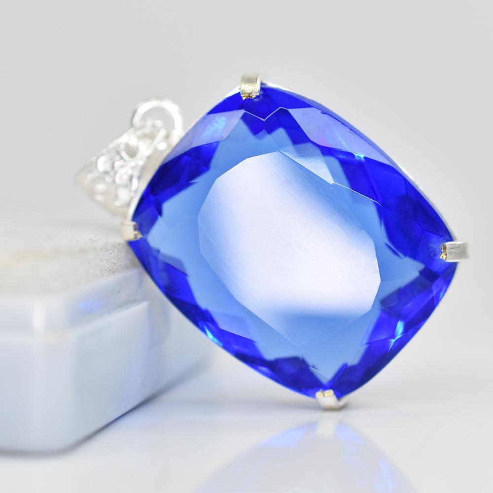 Top Quality 86.5 Ct CERTIFIED Blue Tanzanite 925 Sterling Silver Cushion Pendant MY-PD-123-NS
