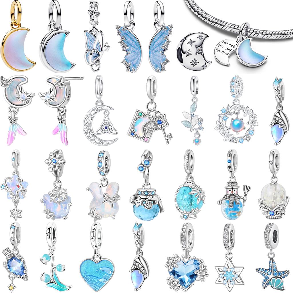 Новые Оригинальные Медные Синие Шармы Луна Бабочка Хрустальный Шар Бусины Подвески Подходят для Браслета Ожерелья DIY Ювелирный Подарок