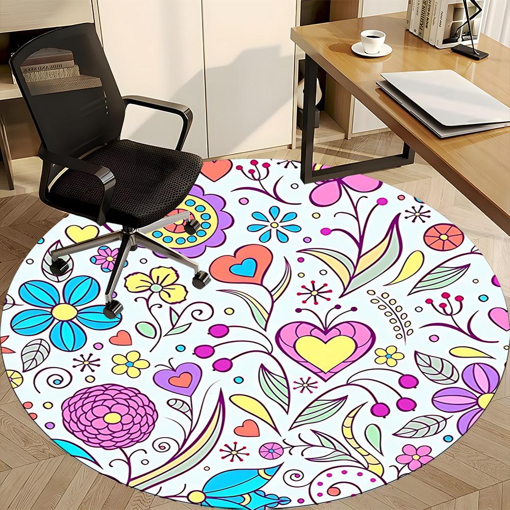 1pc Floral Heart Pattern Chair Carpet for Office Non Slip, Machine Washable Rug for Office, Room Holiday Decor for Christmas, Birthday Polyester
