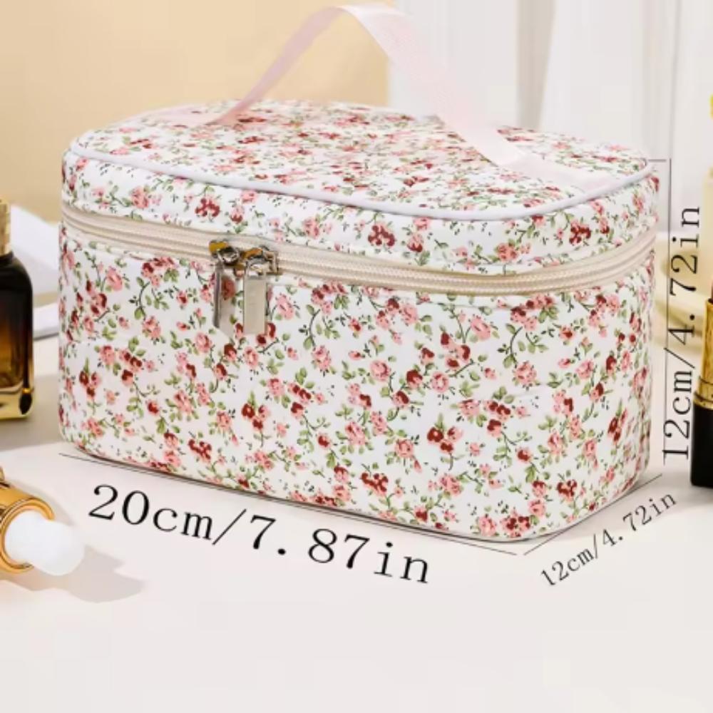 1PC Floral Makeup Bag Portable Simple Square Makeup Storage Bag Travel Toiletry Bag