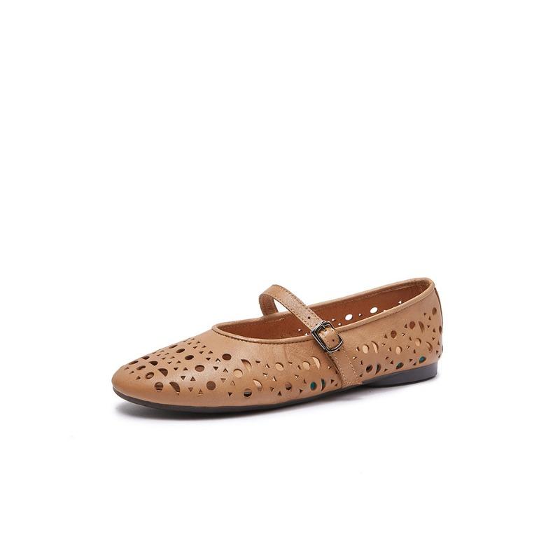 Туфли Мэри Джейн с вырезами для женщин весна и лето, круглый носок, мелкий вырез, мягкая плоская подошва, балетки