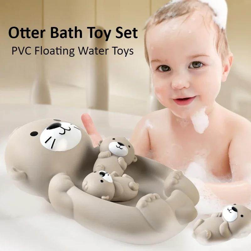 Otter Bath Toy Set with 4 Otter Toys Squeeze Otter Toy PVC Floating Water Toys for Toddlers Infant Youngsters Bathtub Play