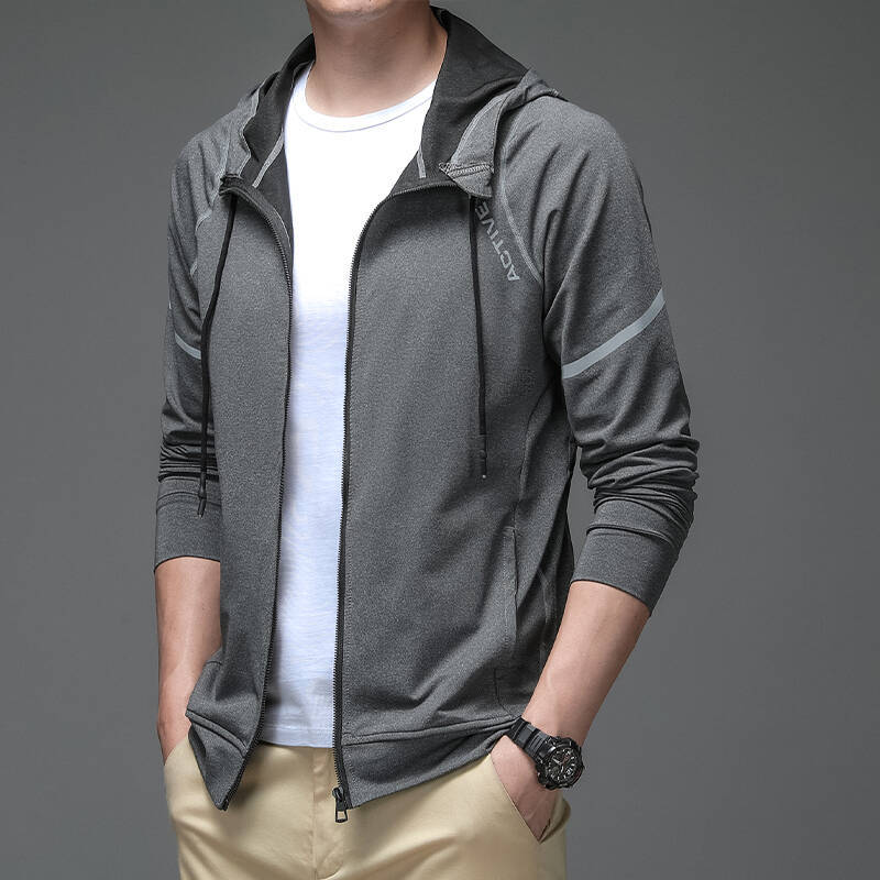 Spring and Autumn Men's Sports Jacket Zipper Cardigan Sweater Hooded Large Size Fitness Running Jacket Men