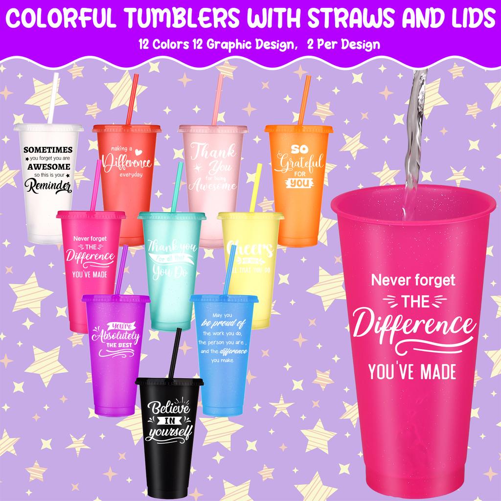 20 шт. стаканов Thank You оптом 24 унции вдохновляющие пластиковые стаканы блестящие многоразовые стаканы с трубочкой и крышкой холодный кофе вода B
