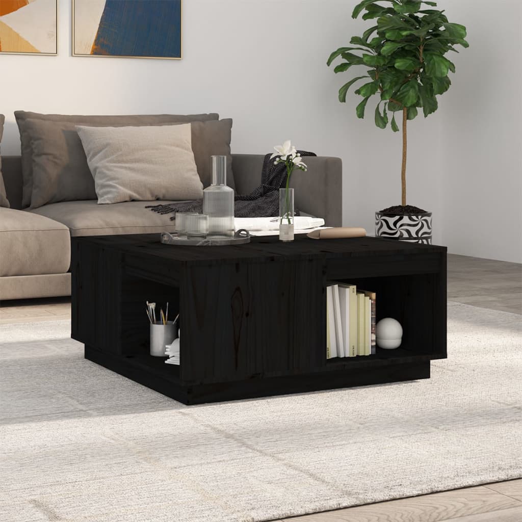Coffee Table Black 80 x 81 x 36.5 cm Solid Pine Wood