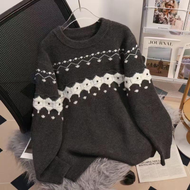 Нежный толстый универсальный свободный и ленивый базовый свитер для осени и зимы, вязаный топ для женщин