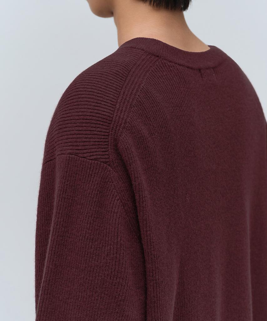 Musinsa Standard [Victoria Wool] Минималистичный вязаный джемпер в рубчик с круглым вырезом [Бордовый]
