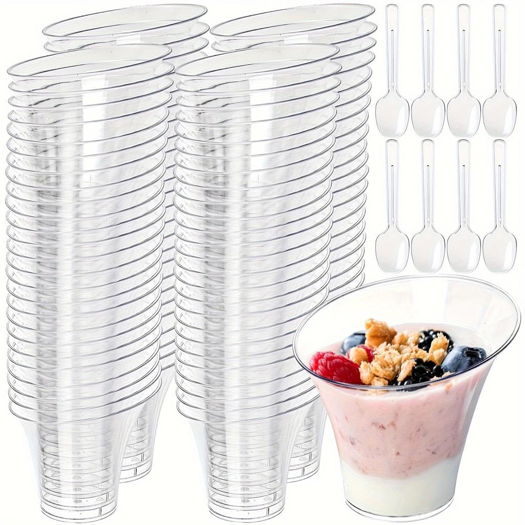 20 шт. наклонных круглых стаканчиков для десерта, прозрачные пластиковые стаканчики для десерта с 20 пластиковыми ложками, наклонные цилиндрические одноразовые стаканчики для вечеринок, свадеб и т. д.