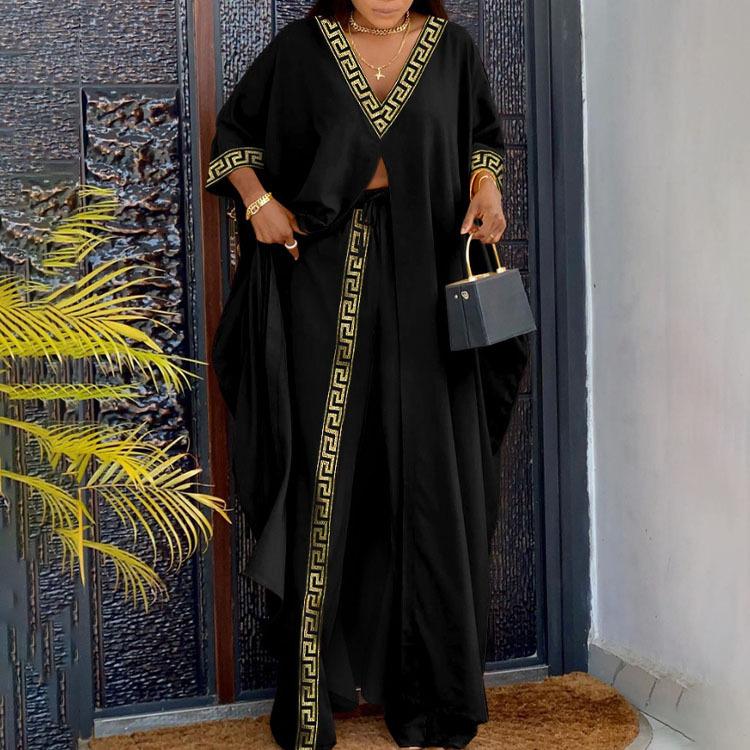 Женский комплект с рукавом три четверти, V-образным вырезом, на пуговицах, с принтом, халат, брюки на кулиске, одежда, распродажа