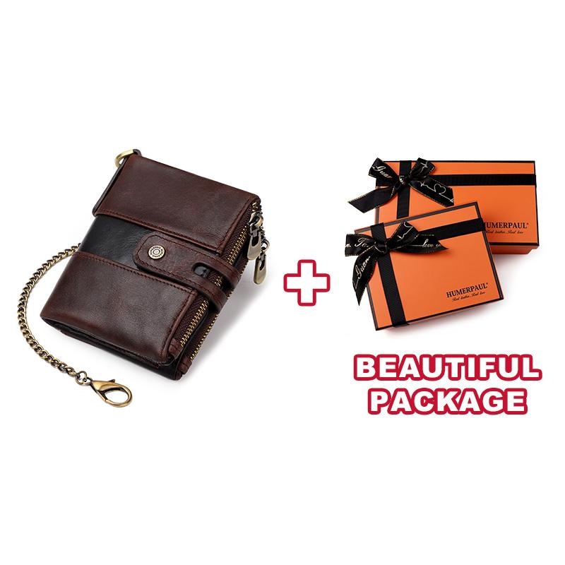 Humerpaul Genuine Leather Wallet Men Coin Purse Hasp Black Color With Chain Male Wallet Portomonee PORTFOLIO Money Bag Small