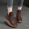 Johnature Женские ботинки из натуральной кожи, зимняя женская обувь на шнуровке с круглым носком, ботильоны ручной работы в стиле ретро с шитьем