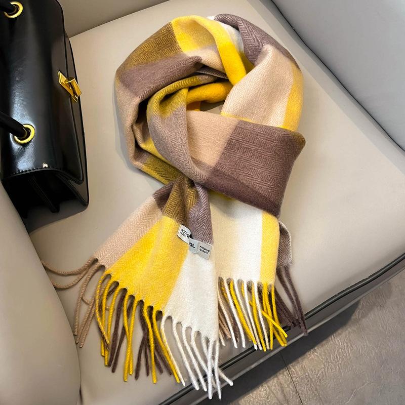 British Plaid Pure Wool Scarf Winter Women's Retro Blue Girls Couple Versatile Warm Scarf Men's Gift