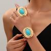 Великолепный инкрустированный бирюзой набор браслета и кольца, женский преувеличенный ретро нишевый женский ювелирный набор