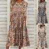 Women's Summer Casual Printed Mid Sleeve Round Neck Loose Pocket Dress