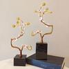 Metal Handicraft Golden Tree Crystal Ball Plum Blossom Statue Metal Decorative Figurines Home Decoration Accessories