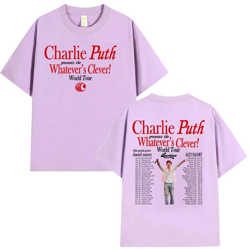 Charlie Puth Whatevers Clever 2026 World Tour T Shirts Unisexs Vintage High Quality Fashion Tshirt Unisex Cotton Short Sleeve Tshirt