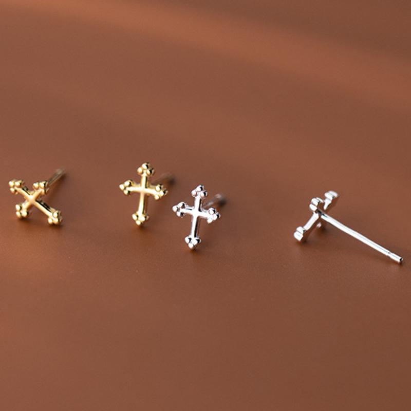 Cute Cross Stud Earrings for Women Girls Teens 925 Silver Geometric Piercing Ear Accessories