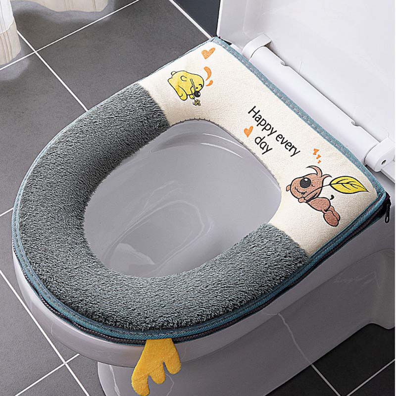 Washable Toilet Seat Cushion Household Four Seasons Universal Breathable Zipper Toilet Seat Cover Cute Cartoon Bathroom Toilet Seats Pads with Handle
