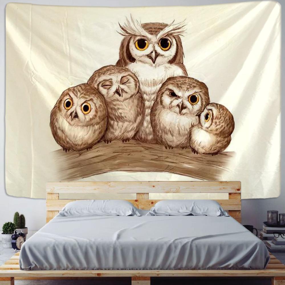 Гобелен с совой на дереве, настенный подвесной абстрактный загадочный 3D принт, психоделический эстетический декор для дома и комнаты
