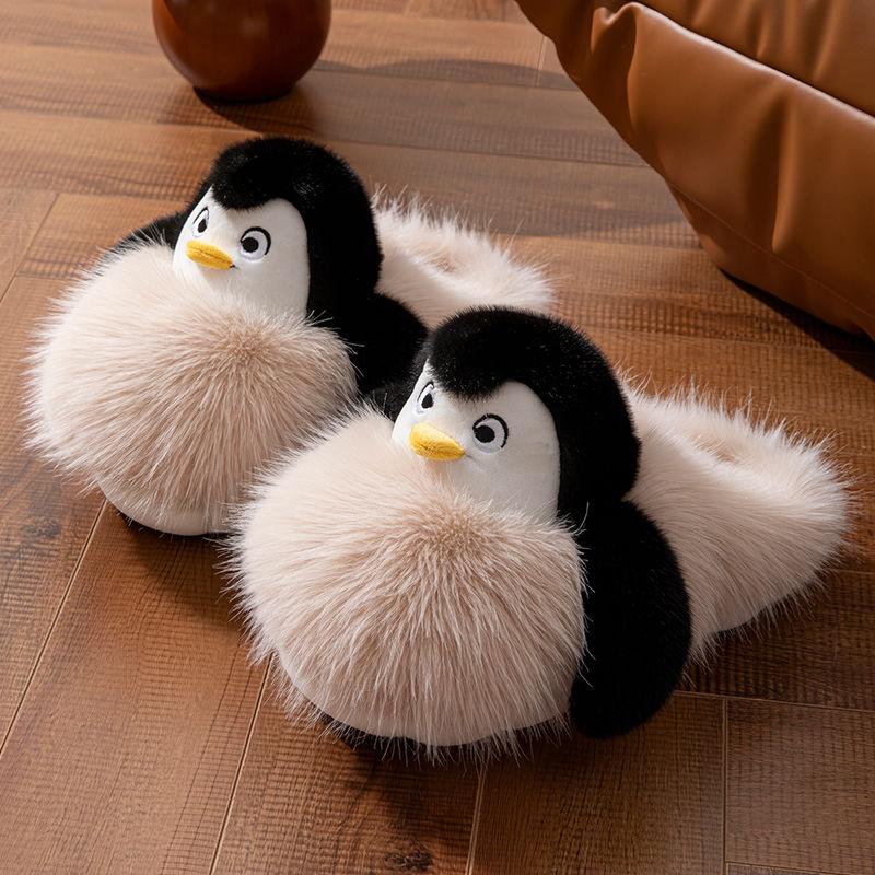 Новые пушистые хлопковые тапочки-пингвины для балета, женские, очаровательный дизайн с обнимающимся животным, меховые шлепанцы, зимние теплые домашние туфли для спальни
