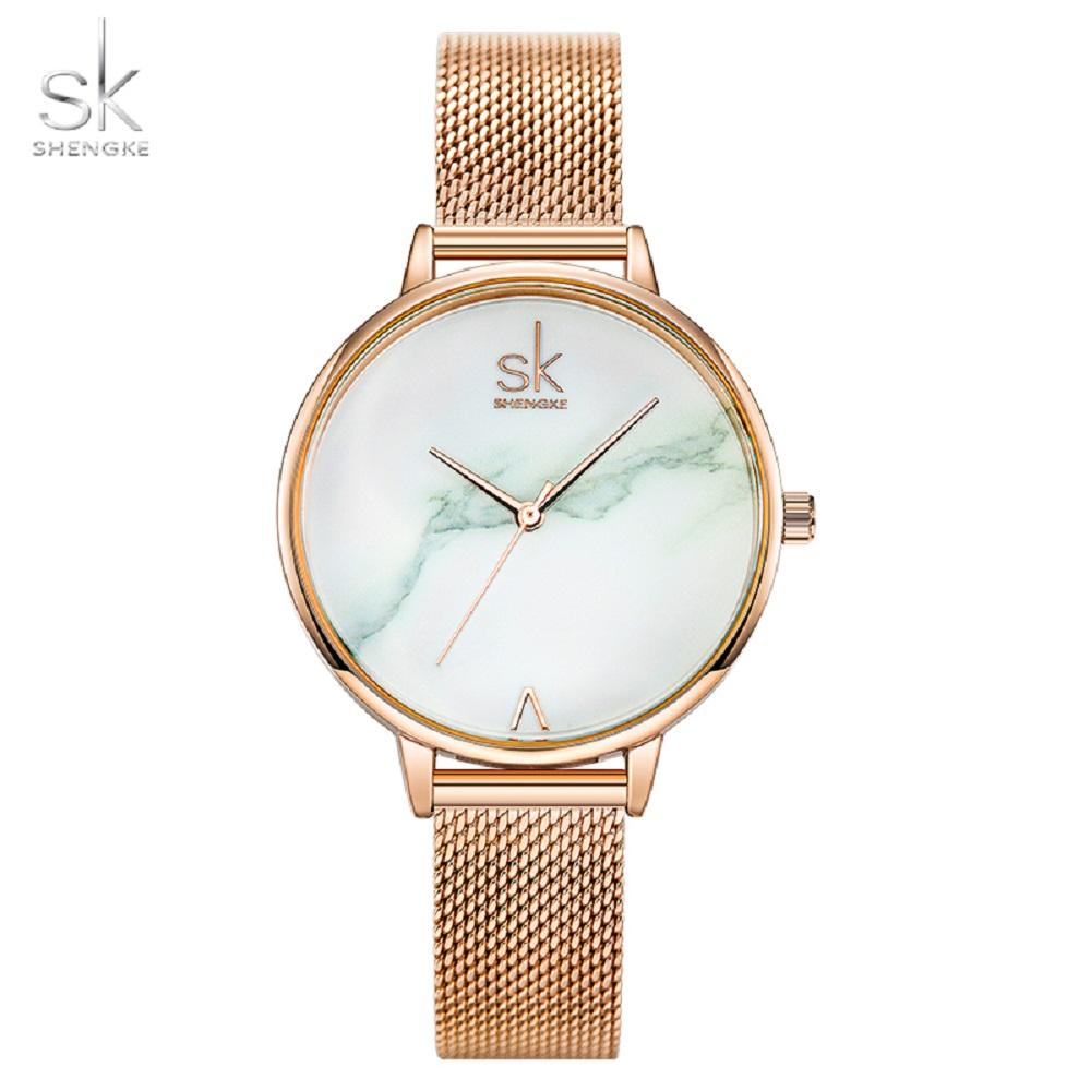 SHENGKE Модные женские часы, элегантные кварцевые наручные часы, женские очаровательные часы с цветочным циферблатом, лучшие подарки для жены, друга, семьи