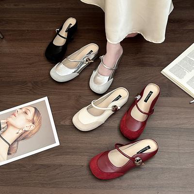 Ретро пряжка круглый носок внутренняя высота увеличение слово с туфлями Мэри Джейн женские летние французские повседневные толстая подошва увеличение высоты полушлепанцы