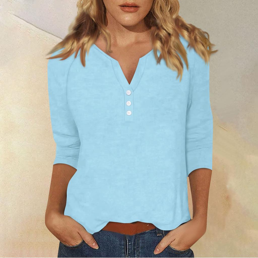 Women's T Shirt Tee Print Button 3/4 Sleeve Daily Weekend Fashion Basic V- Neck Regular Top