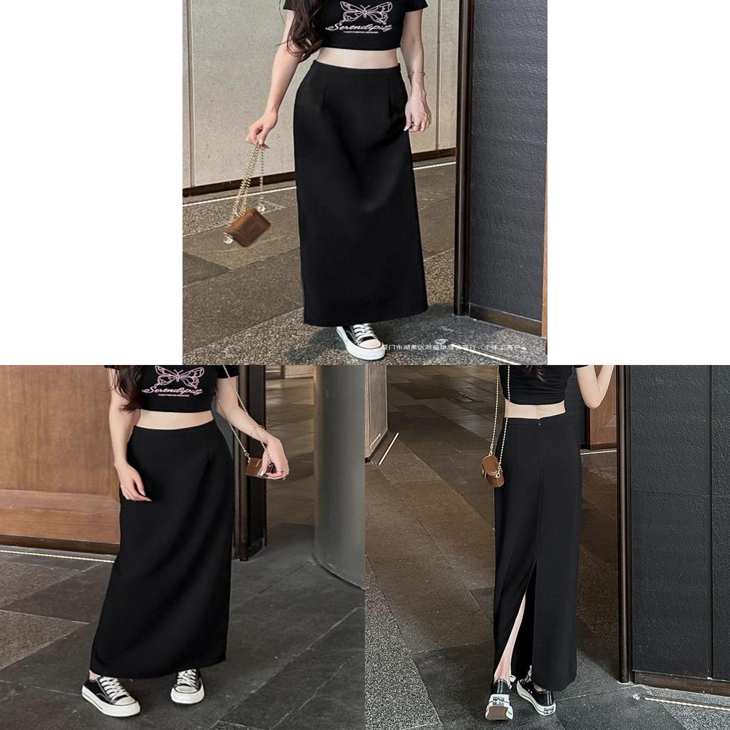 Classic Womens Black High Waist Pencil Skirt With Side Slit For Office Wear