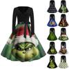 Women's Casual Fashion V Neck Long Sleeve Christmas Printed Vintage Long  Dress