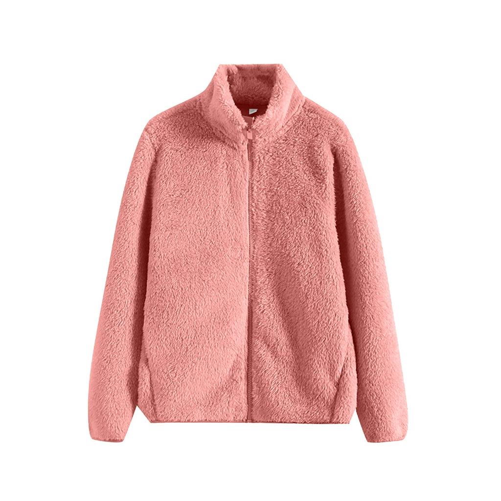 Women's Fleece Long Sleeved Plush Coral Fleece Zipper Warm Jacket