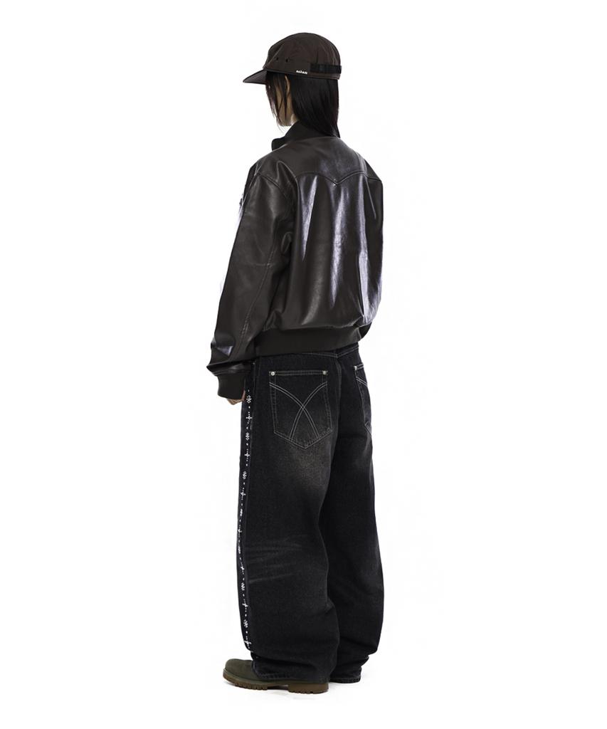 AAKAM Side Rhinestone Denim Pants (Black)